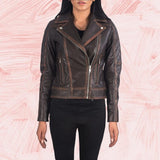 Carolyn Quilted Vintage Brown Biker Jacket