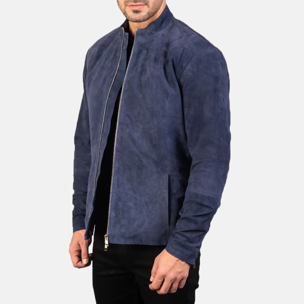 Azure Edge Navy Blue Suede Biker Jacket