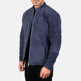 Azure Edge Navy Blue Suede Biker Jacket