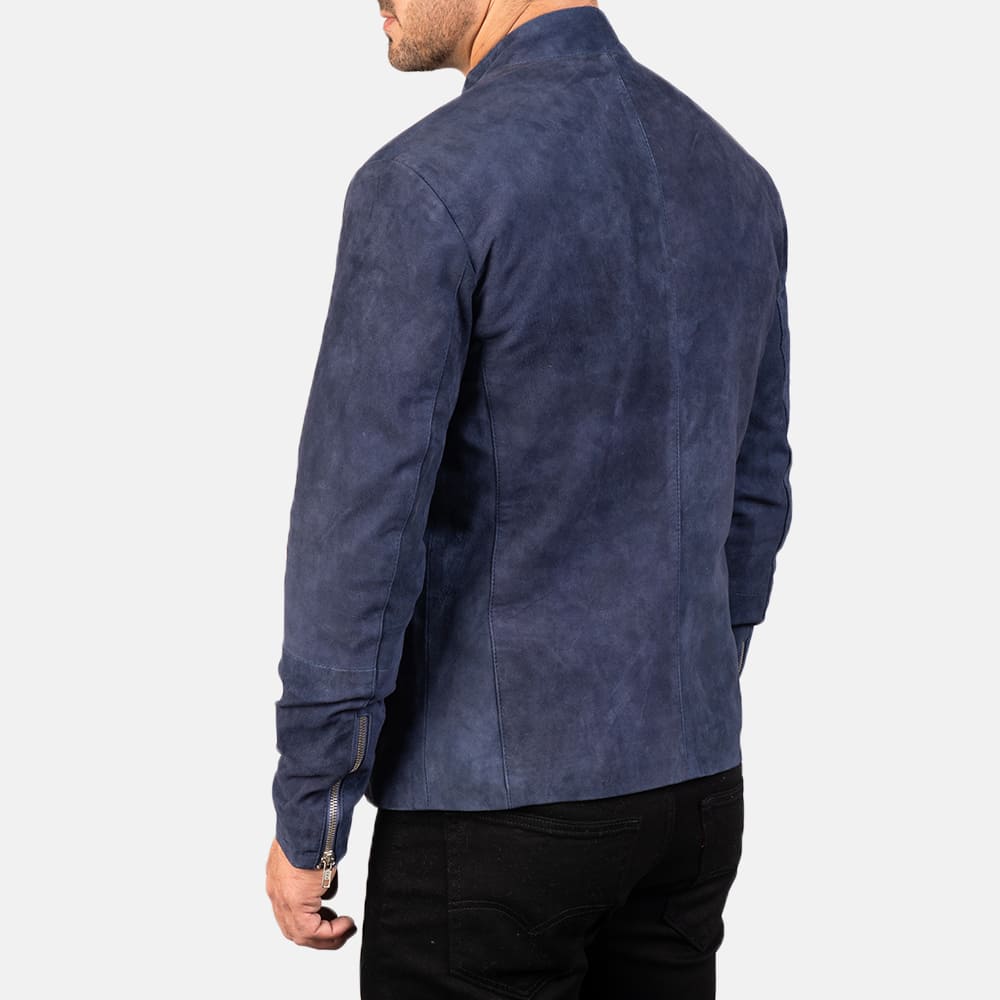 Azure Edge Navy Blue Suede Biker Jacket