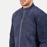 Azure Edge Navy Blue Suede Biker Jacket