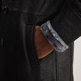 Victor Men's Distressed Black Shearling Double-Breasted Coat