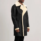 Victor Men's Tumbled Black Leather Shearling Double-Breasted Coat