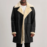Victor Men's Tumbled Black Leather Shearling Double-Breasted Coat