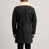 Victor Men's Tumbled Black Leather Shearling Double-Breasted Coat