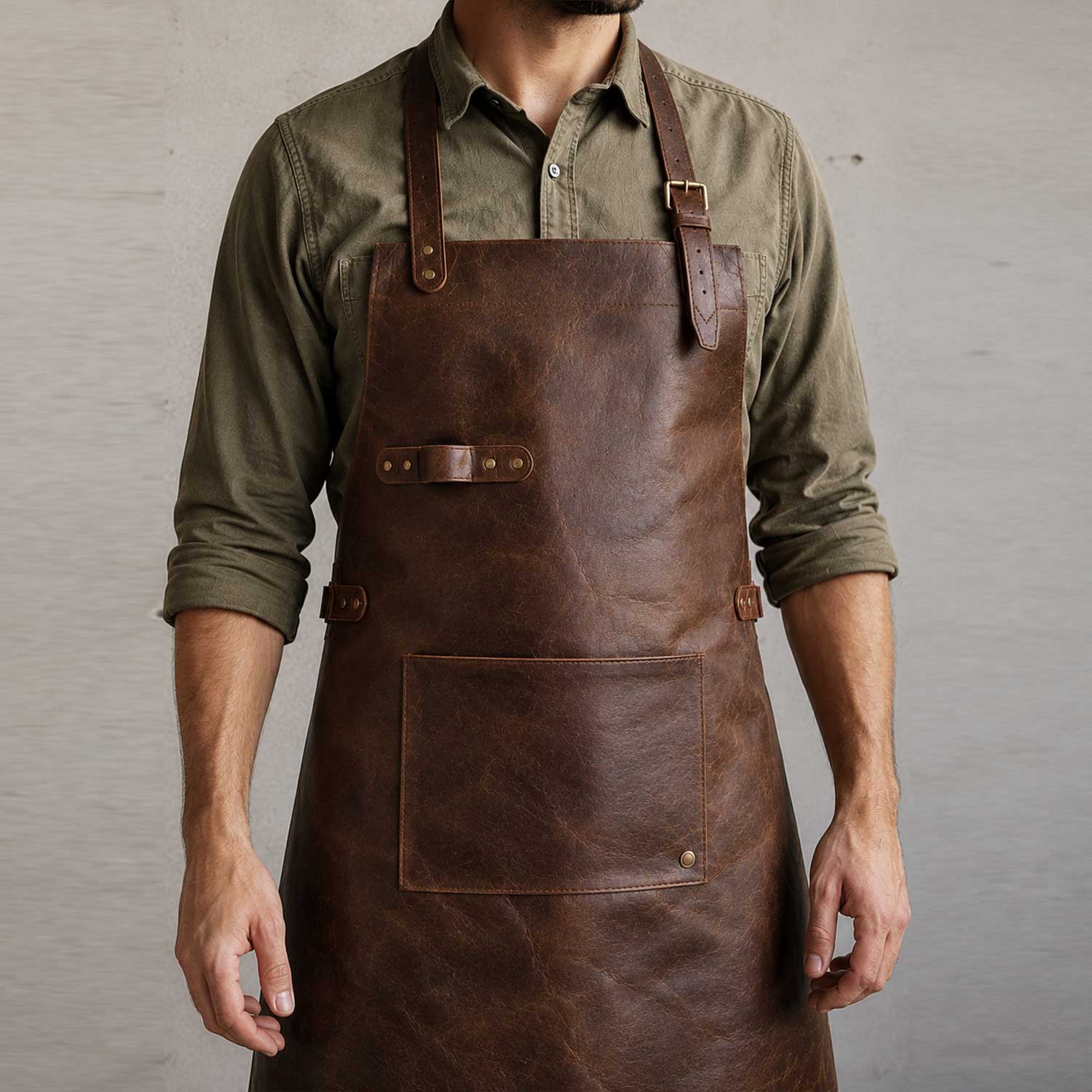 Premium Classic Leather Apron with Adjustable Straps & Front Pocket
