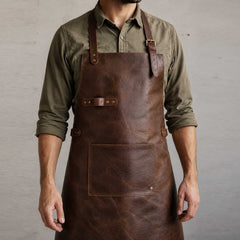 Premium Classic Leather Apron with Adjustable Straps & Front Pocket