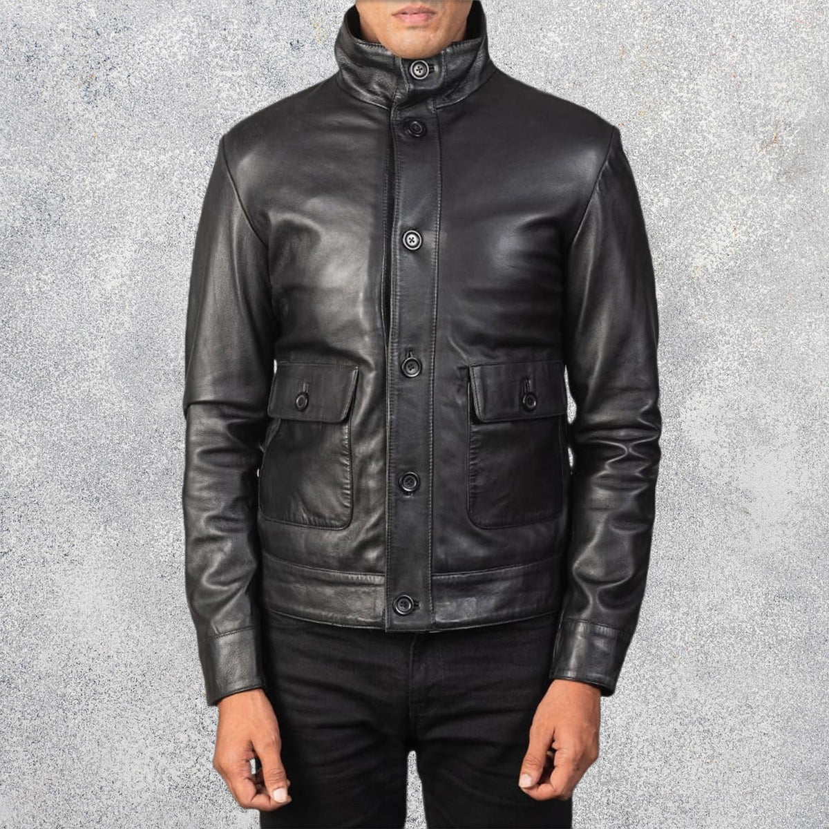 Colburn Men's Black Leather Bomber Jacket