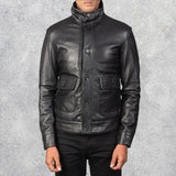 Colburn Men's Black Leather Bomber Jacket