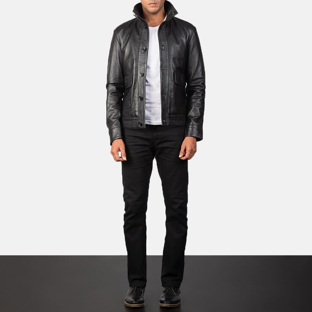 Colburn Men's Black Leather Bomber Jacket