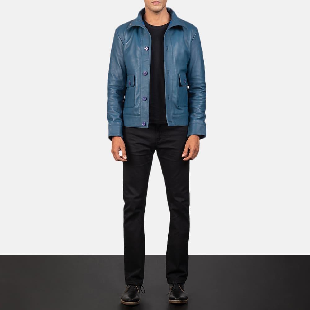 Colburn Men's Blue Leather Bomber Jacket
