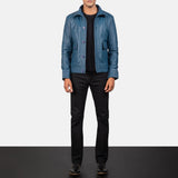 Colburn Men's Blue Leather Bomber Jacket