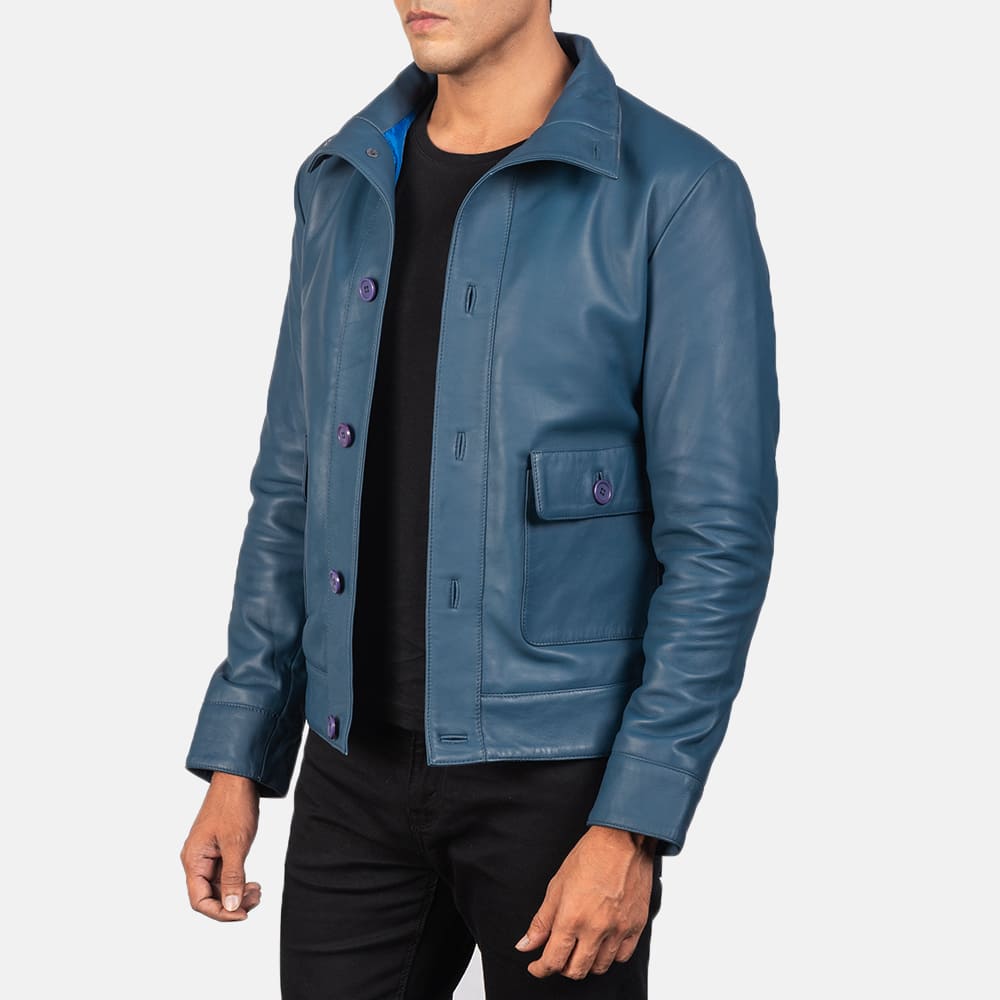 Colburn Men's Blue Leather Bomber Jacket