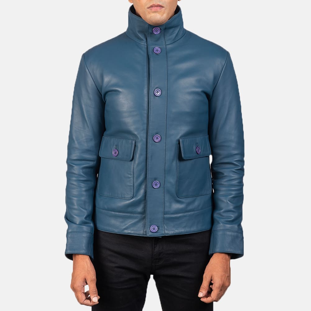 Colburn Men's Blue Leather Bomber Jacket