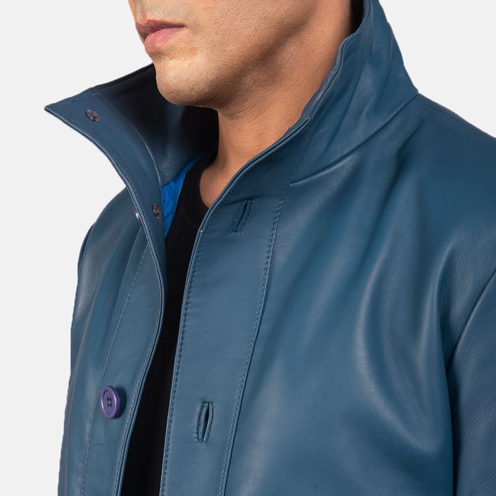 Colburn Men's Blue Leather Bomber Jacket