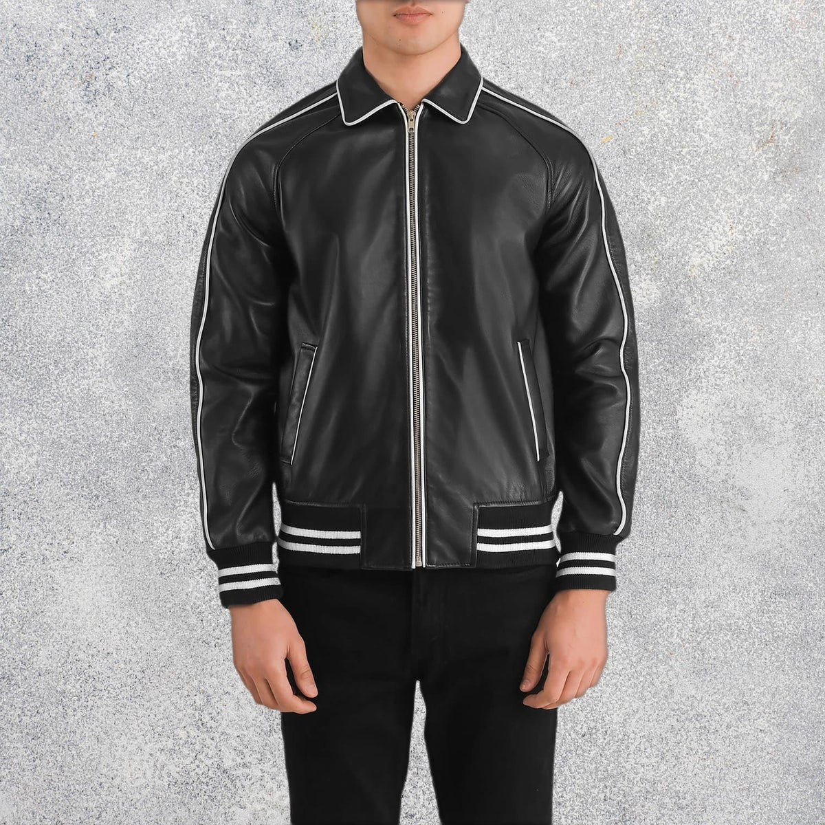 Cooper Black Leather Varsity Jacket