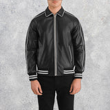 Cooper Black Leather Varsity Jacket