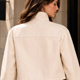 Women’s Cream Leather Funnel Neck Jacket – Fitted High Neck Zip Jacket