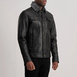 Axel Black Leather Shearling Trucker Jacket for Men