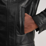 Axel Black Leather Shearling Trucker Jacket for Men