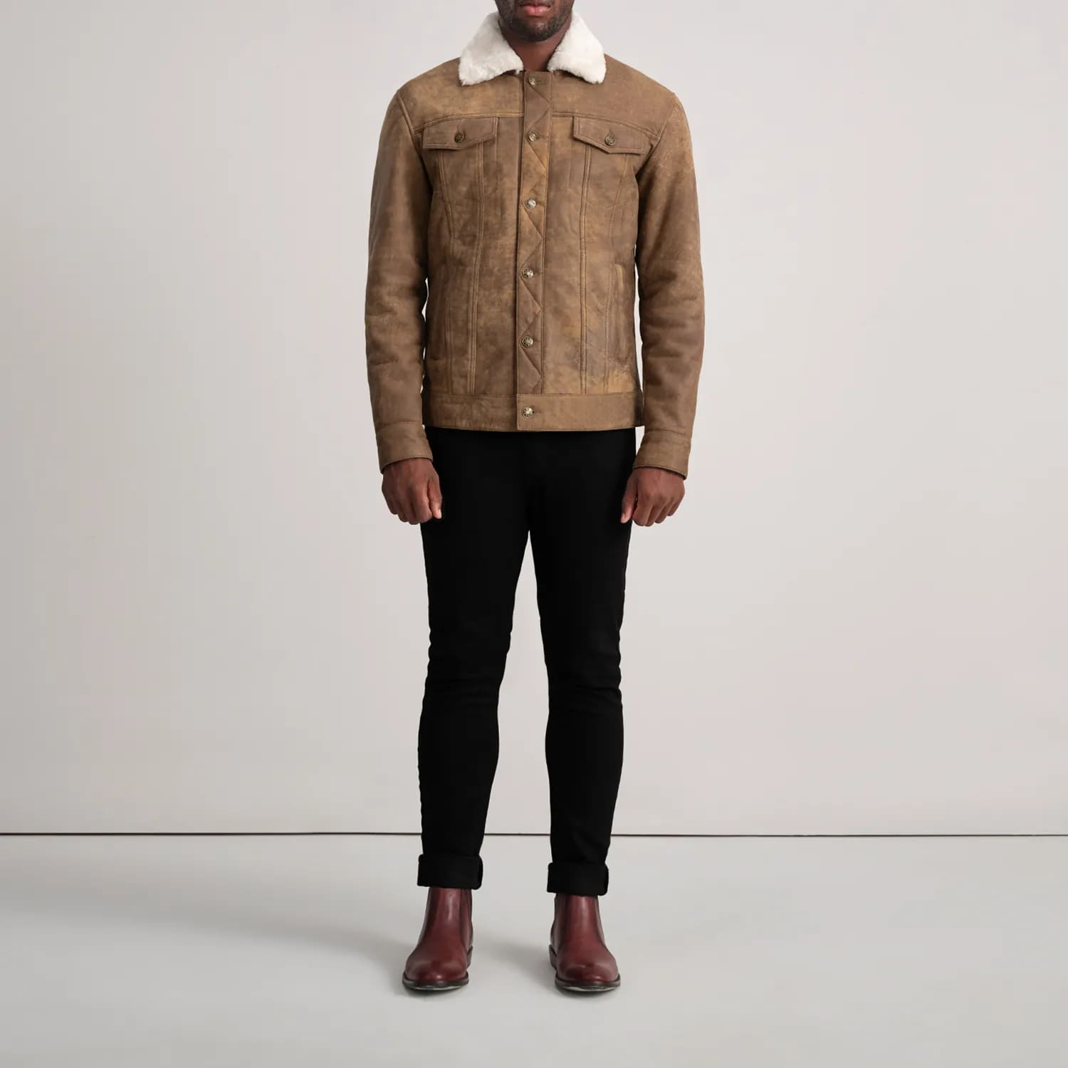 Axel Snuffed Brown Shearling Trucker Jacket for Men