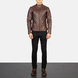 Torren Brown Leather Biker Jacket for Men