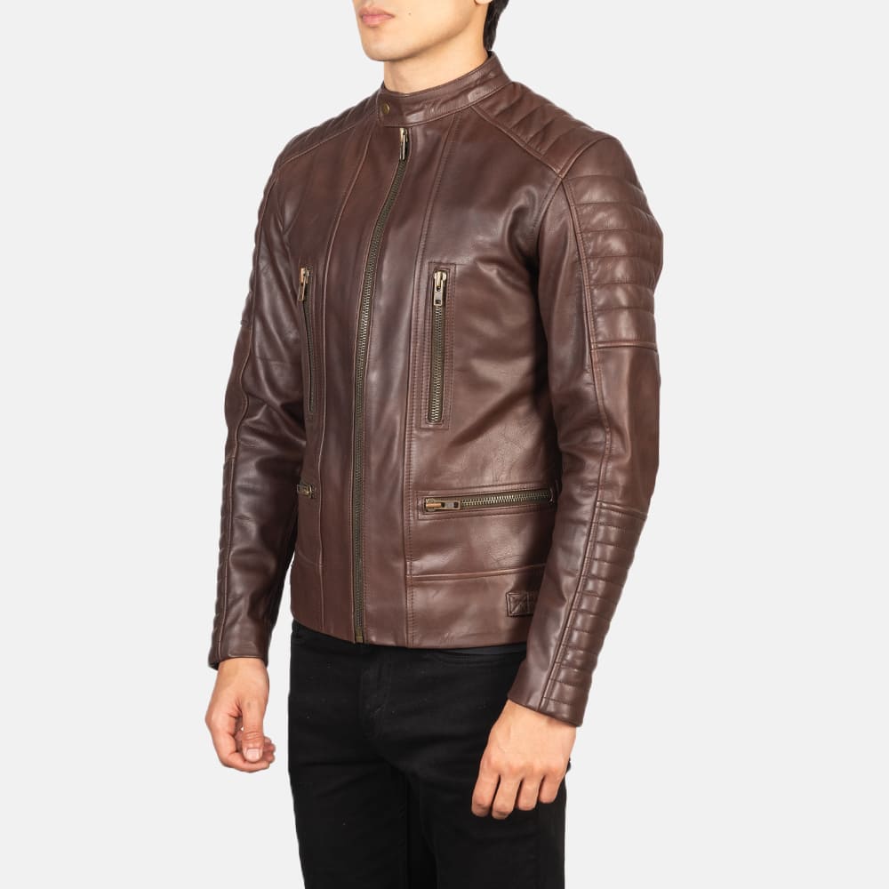 Torren Brown Leather Biker Jacket for Men