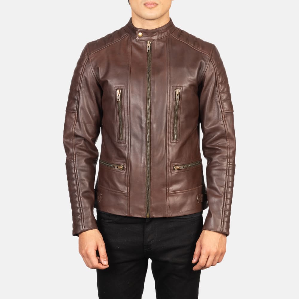 Torren Brown Leather Biker Jacket for Men