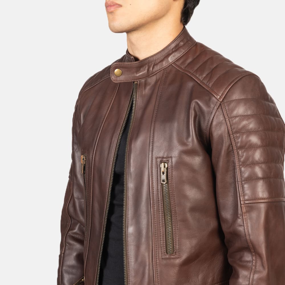 Torren Brown Leather Biker Jacket for Men