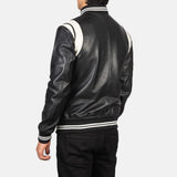 Vandro Black & White Leather Varsity Jacket for Men