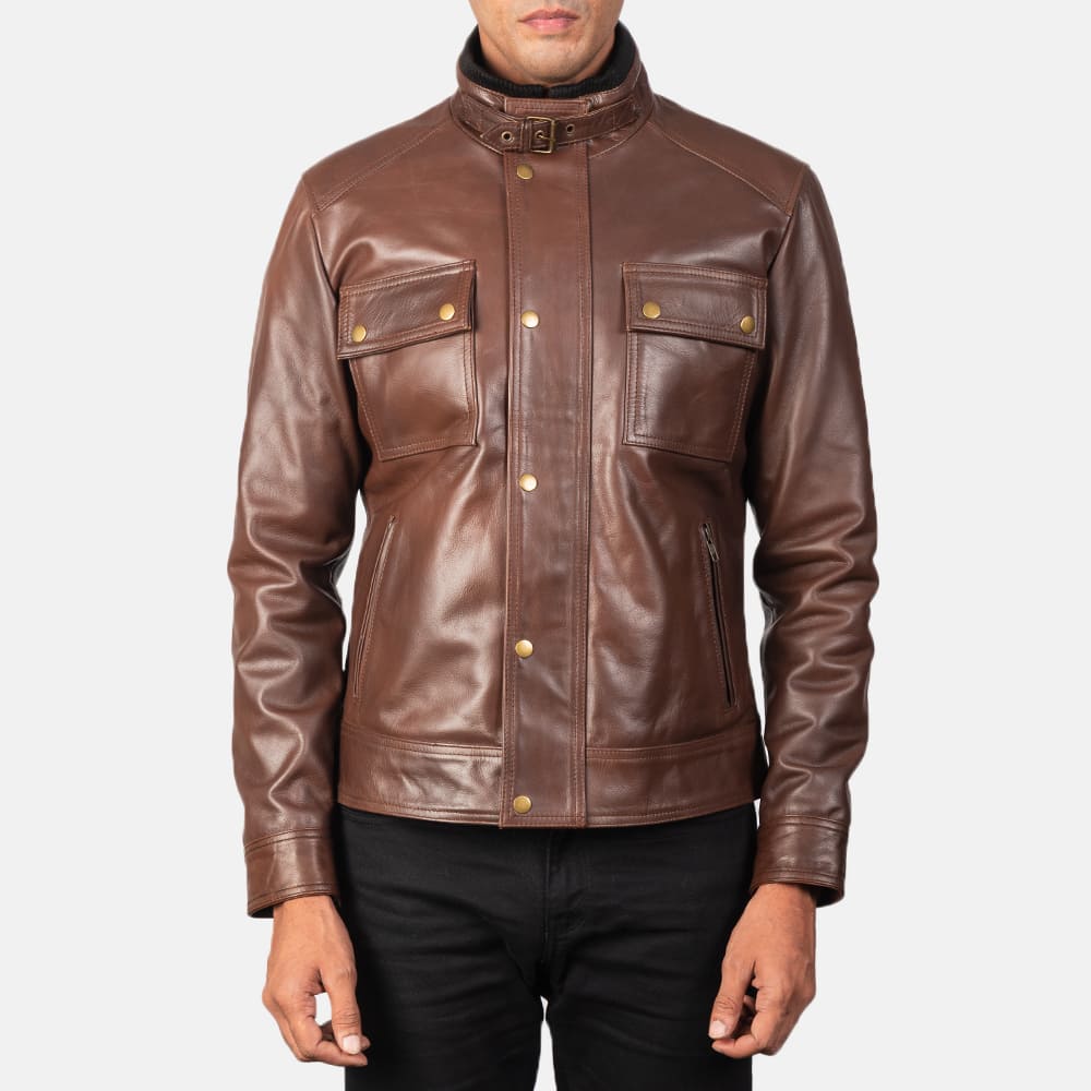 Darren Men's Brown Leather Biker Jacket