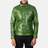 Darren Men's Distressed Green Leather Biker Jacket