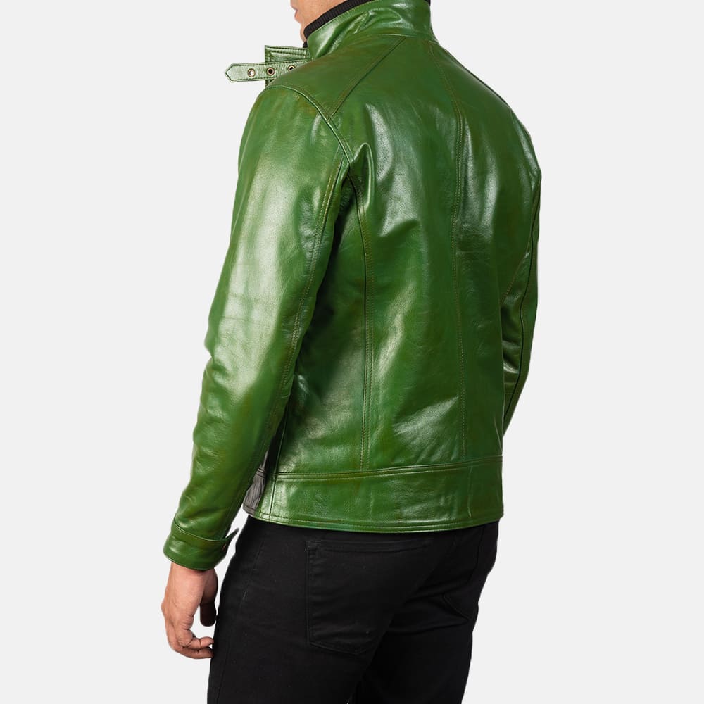 Darren Men's Distressed Green Leather Biker Jacket