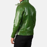 Darren Men's Distressed Green Leather Biker Jacket