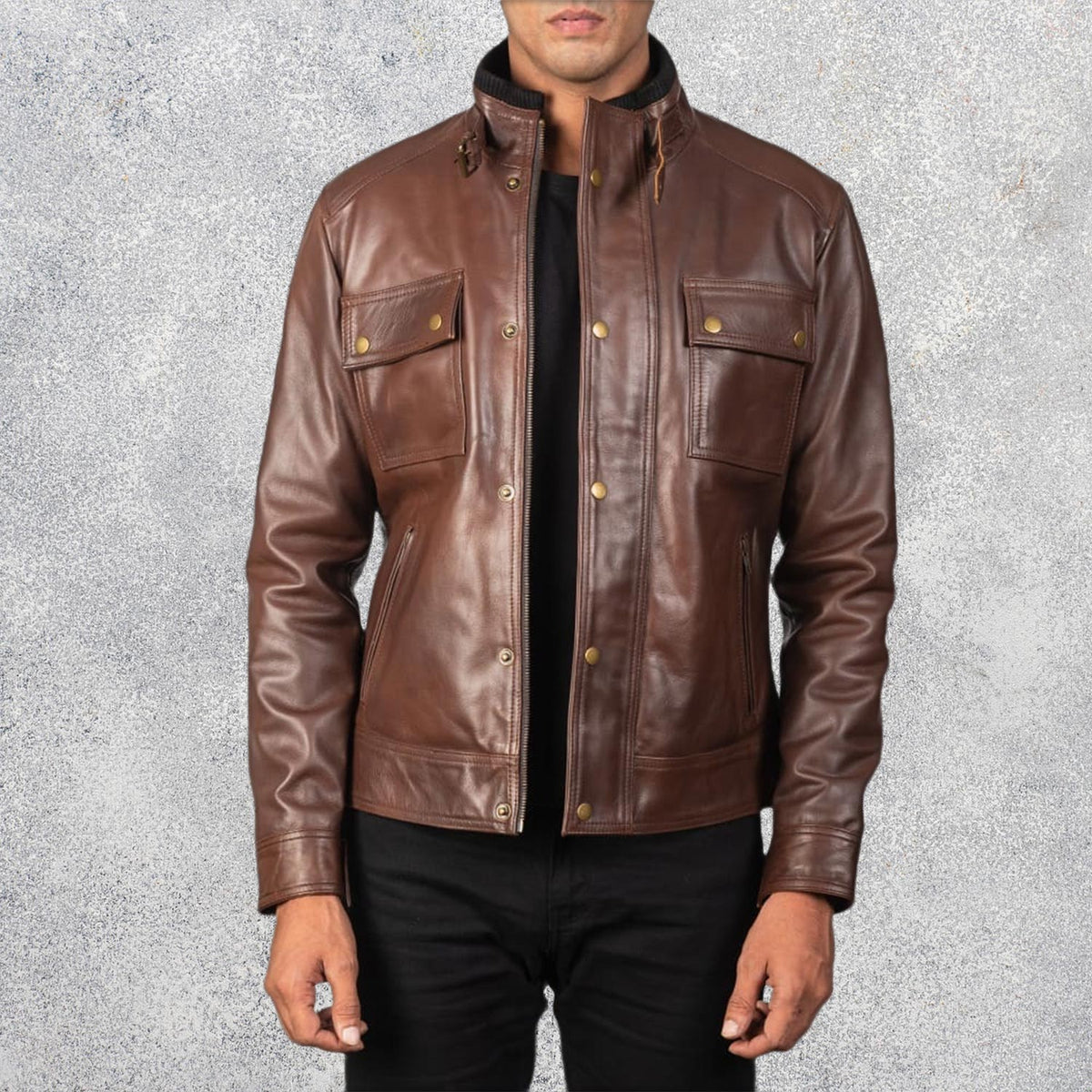 Darren Men's Brown Leather Biker Jacket