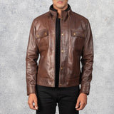 Darren Men's Brown Leather Biker Jacket