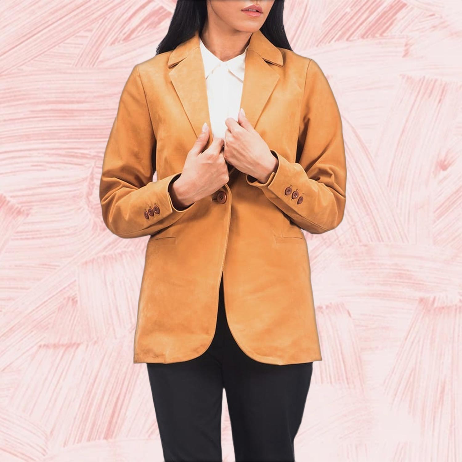 Elara Brown Nubuck Leather Blazer for Women