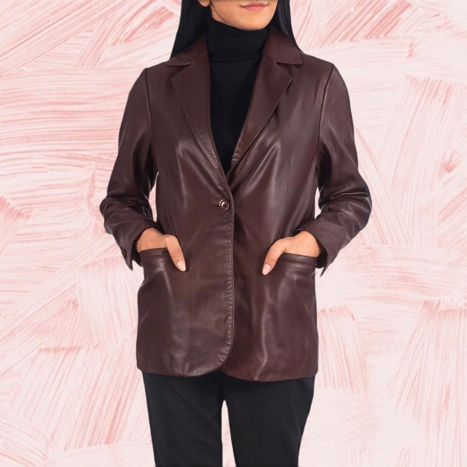 Elara Maroon Leather Blazer for Women