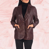 Elara Maroon Leather Blazer for Women
