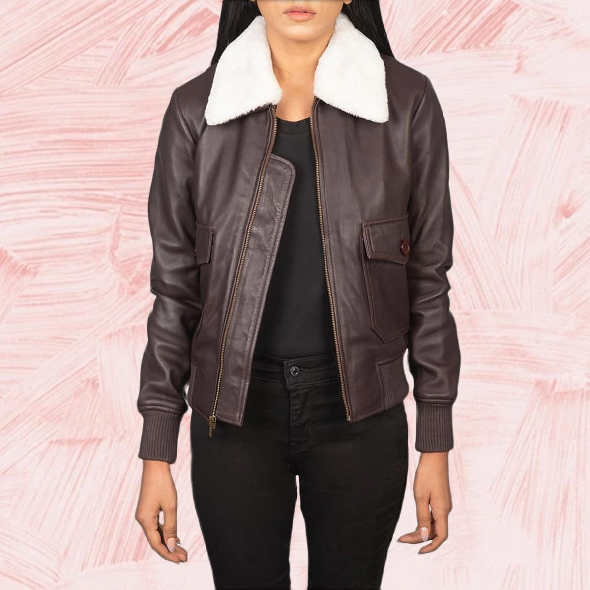 Elise G-1 Maroon Leather Bomber Jacket for Women