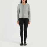 Nova Grey Collarless Leather Jacket for Women