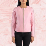 Elixir Pink Collarless Leather Jacket