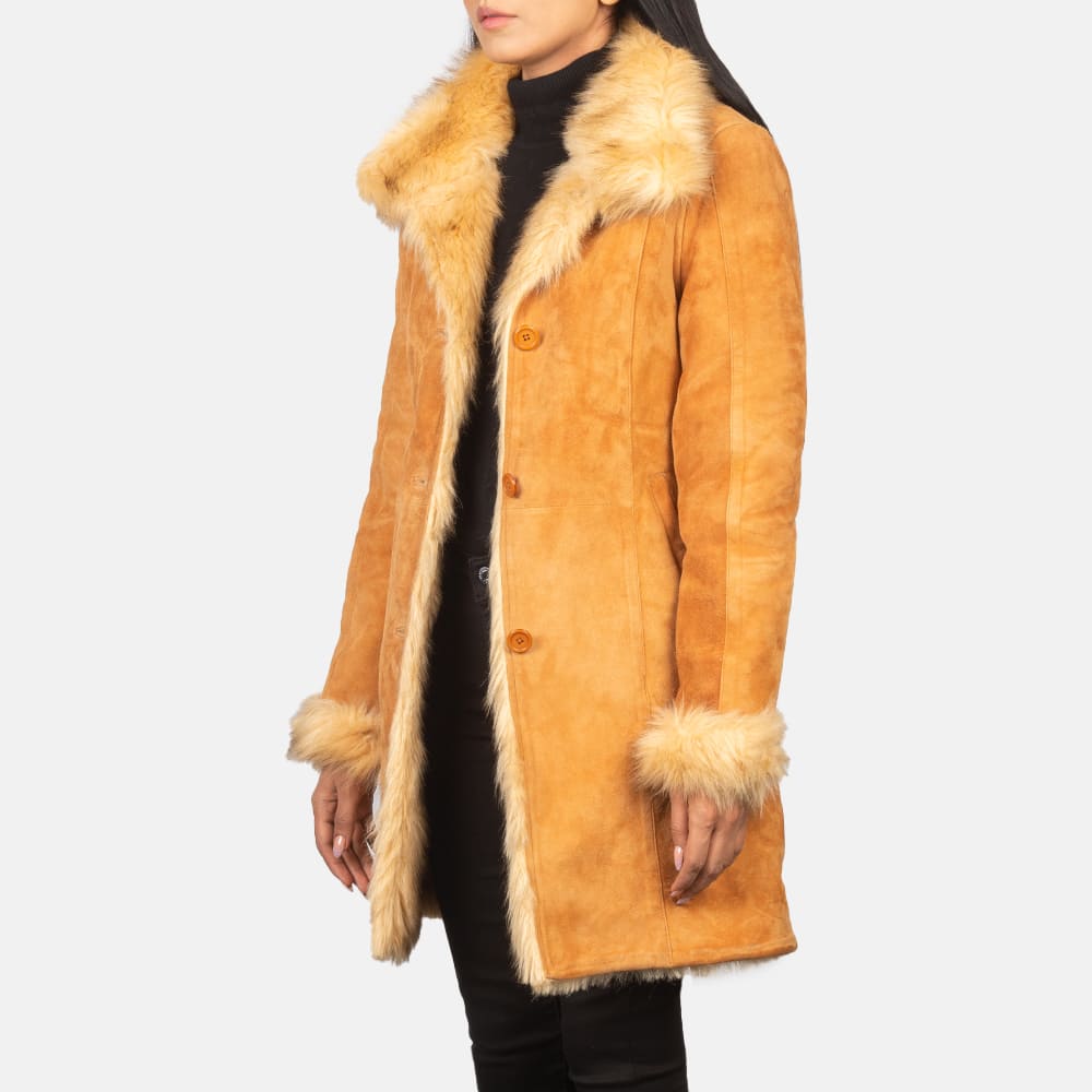 Juliette Shearling Beige Leather Coat for Women