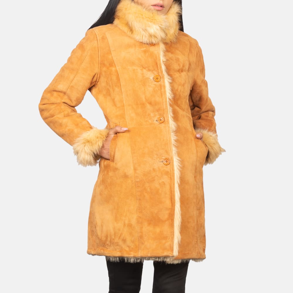 Juliette Shearling Beige Leather Coat for Women