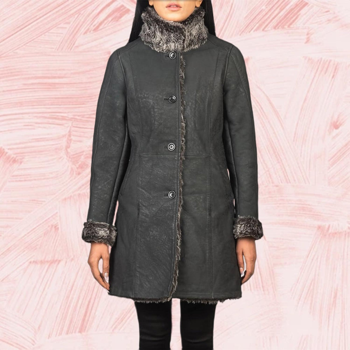 Erica Shearling Black Leather Coat