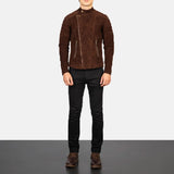 Axel Noir Men’s Leather Biker Jacket – Mocha Suede