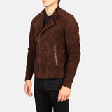 Axel Noir Men’s Leather Biker Jacket – Mocha Suede