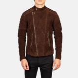 Axel Noir Men’s Leather Biker Jacket – Mocha Suede