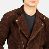 Axel Noir Men’s Leather Biker Jacket – Mocha Suede