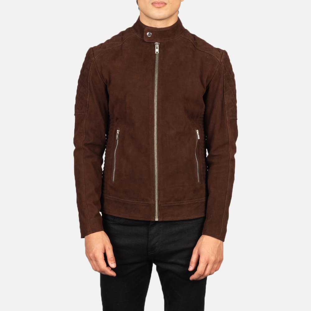 Ariston Quilted Brown Suede Biker Jacket